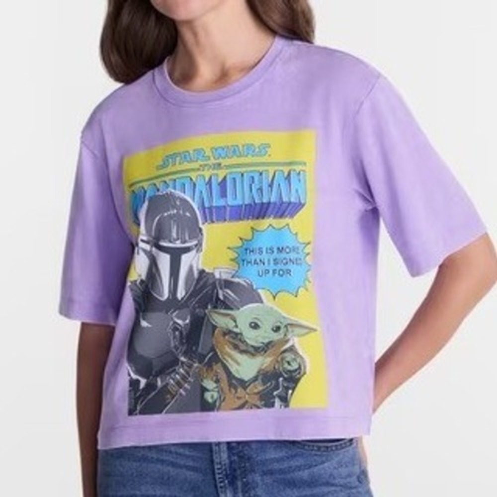 Womens Oversized Cropped Boy Star Wars The Mandalorian T-Shirt NWT Size L